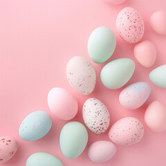 Fototapeta na wymiar A row of colorful eggs with pink, green, and white spots