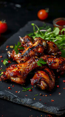 Beautiful presentation of Chicken Wings, hyperrealistic food photography