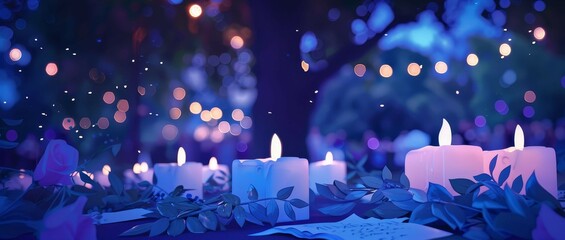 Elegant candlelit vigil, memories shared among close family and friends - obrazy, fototapety, plakaty