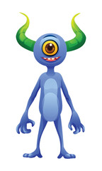 Happy monster with one eye character. Alien creature vector cartoon illustration