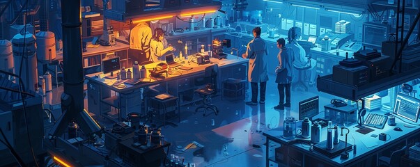 Amid a bustling research facility, a scientist injects a futuristic device into a patient, symbolizing the integration of genetic engineering in healthcare The scene, depicted in a realistic style
