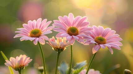 Obraz premium Pink Daisy Flowers in the Warmth of Spring