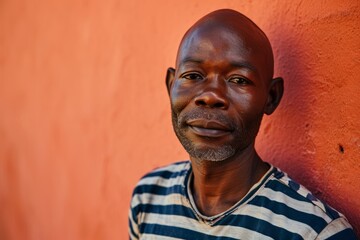 Portrait of a smiling African man wearing a striped t-shirt