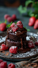 Beautiful presentation of Chocolate lava cake, hyperrealistic food photography