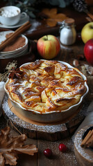 Beautiful presentation of Cinnamon roll apple pie bake, hyperrealistic food photography