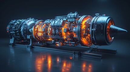 It is used in aircraft industry as well as in oil and gas industrial technology. It consists of combustion and turbine sections built in one machine. - obrazy, fototapety, plakaty