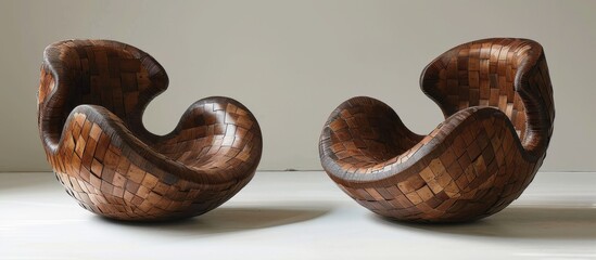Pair of traditional wooden chairs featuring woven seats and backrests for comfortable seating