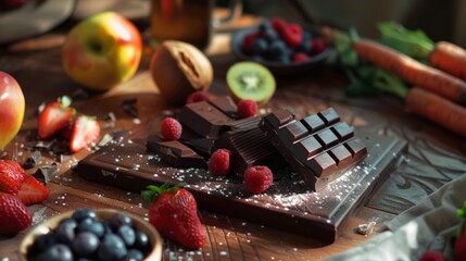 Obraz na płótnie Canvas chocolate on table with fruit