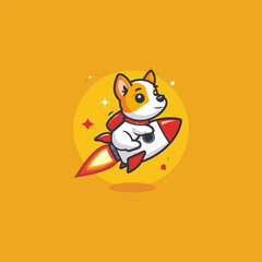 Dog riding rocket logo design vector illustration template