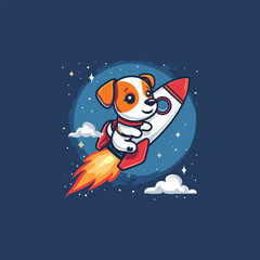 Dog riding rocket logo design vector illustration template