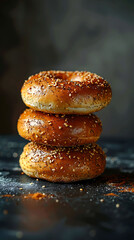 Beautiful presentation of Bagel, hyperrealistic food photography