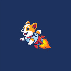 Dog riding rocket logo design vector illustration template