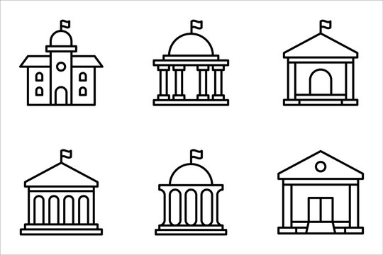 City hall building line icon set, outline vector sign, linear style pictogram, vector illustration on white background.
