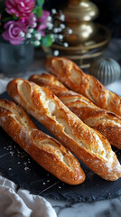 Beautiful presentation of Baguettes, hyperrealistic food photography