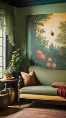 Vertical background of an Interior Design: Eclectic Elegance, image for cellphone, mobile phone, instagram, stories, ios, android