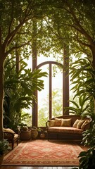 Interior Wonderland Mystical Retreat vertical background, background for cellphone, mobile phone, ios, android, instagram stories	