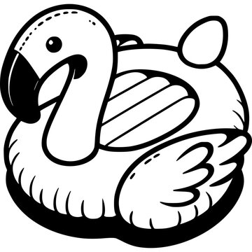 recommend clip art: Inflatable children boat in shape of flamingo in monochrome. Beach party accessory. Simple minimalistic vector in black ink drawing on transparent background