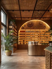 Modern Sustainable Caf&eacute; Interior with Wooden Design Elements