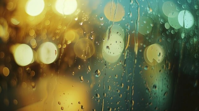 A blurry image of raindrops on a window.
