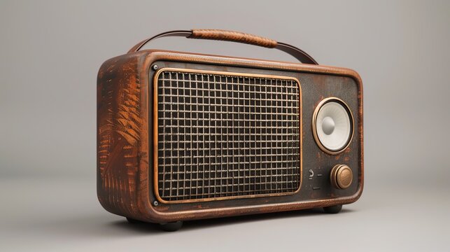 Retro wireless speaker, vintage charm, perfectly isolated on a gray background for a classic feel