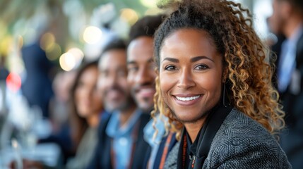 Obraz premium A diverse group of professionals networking at a corporate event.