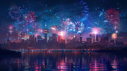 Independence Day firework illuminates the sky, Generative AI.