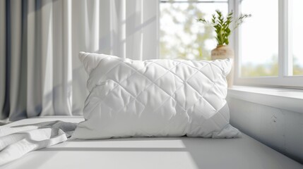 Luxurious pillow on white, crafted to support deep sleep and beautiful dreams - obrazy, fototapety, plakaty
