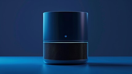 High-definition capture of a compact wireless speaker, standing out on a deep blue background - obrazy, fototapety, plakaty