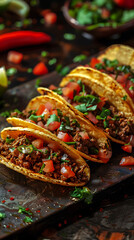Beautiful presentation of Beef Tacos, hyperrealistic food photography