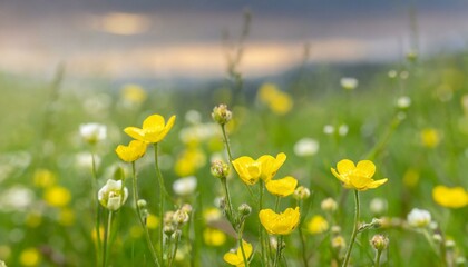 Fototapeta premium field of yellow flowers, flower, nature, spring, grass