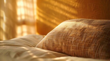 Close-up of a soft pillow on a warm brown background, inviting a night of good dreams