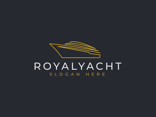 luxury yacht logo vector illustration, boat line art logo template