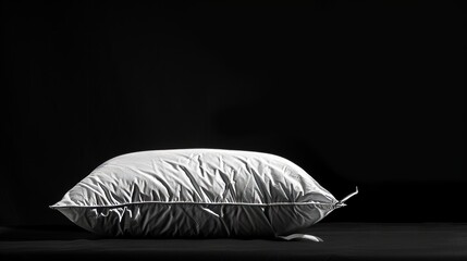 A soft pillow, the key to a good dream, stands out against a stark black background