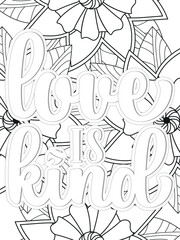 Kindness quotes Flower Coloring Page Beautiful black and white illustration for adult coloring book