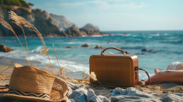 A day by the sea enhanced by a luxury portable speaker, blending high-end design with natural beauty
