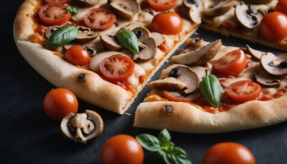  Pizza with tomatoes on a dark background