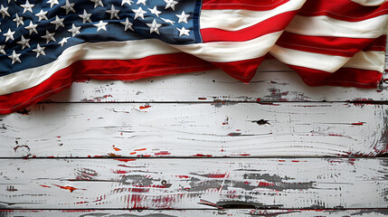 American Independence Day Celebration, American flag on white wooden background, Generative Ai - obrazy, fototapety, plakaty