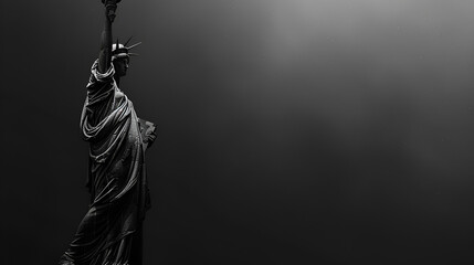 Black and white Liberty Statue against black background, Generative Ai - obrazy, fototapety, plakaty