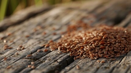 Flaxseed placed on a table made of wood