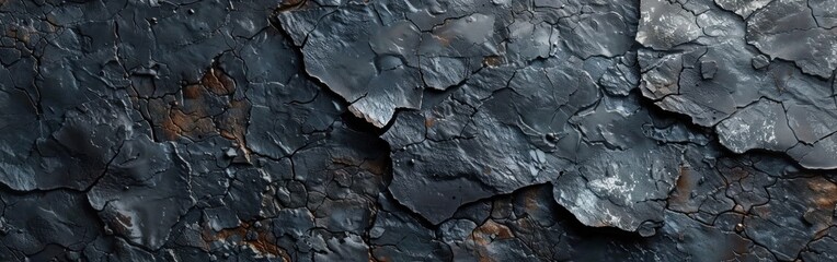 Grunge Anthracite Cement Texture with Cracks for Retro Vintage Design - Dark Gray Concrete Blackboard Background Banner Panorama