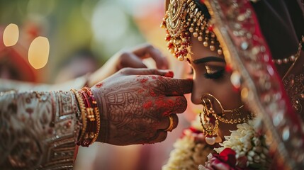 Groom Applying Sindoor to Bride's Hair
