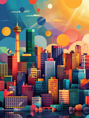 Naklejka premium A vibrant illustration of Johannesburgs cityscape