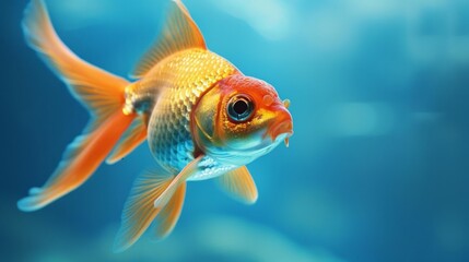 Vivid goldfish swimming in the deep blue, a serene display of grace and beauty under the water AI Generative.