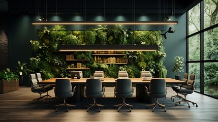 Luxury green wall boss room and meeting room 