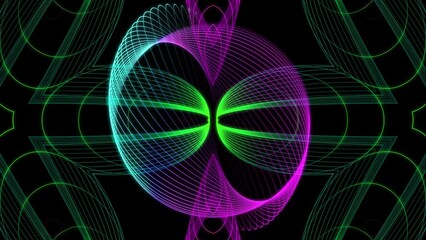 A motion graphic of spirograph pendulum on black background