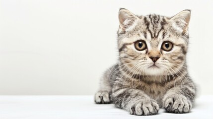 Obraz premium Small Scottish fold cat, adorable with black stripes, AI Generative.