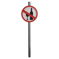 No alcohol sign on the road clipart flat design icon isolated on transparent background, 3D render road sign and traffic sign concept