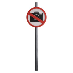 No camera sign on the road clipart flat design icon isolated on transparent background, 3D render road sign and traffic sign concept