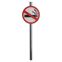 No smoking sign on the road clipart flat design icon isolated on transparent background, 3D render road sign and traffic sign concept