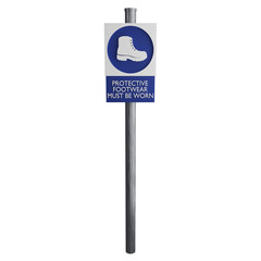 Protective footwear must be worn sign on the road clipart flat design icon isolated on transparent background, 3D render road sign and traffic sign concept